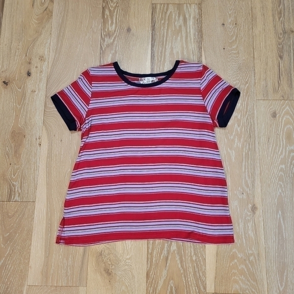 Pink Rose Women's red/blue/grey striped t-shirt size Large - Picture 4 of 9